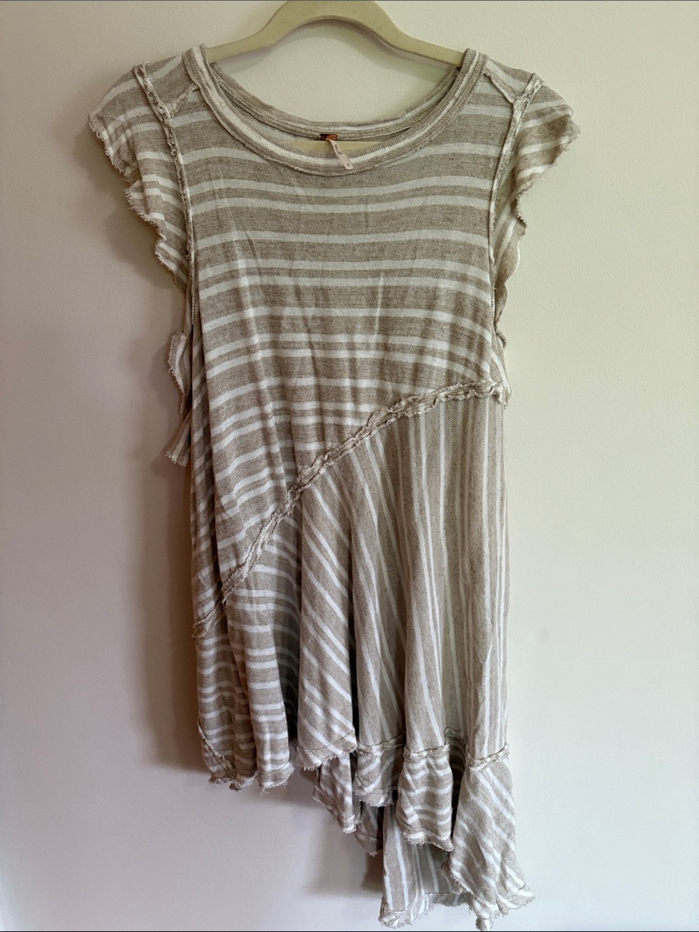 Free People Striped Asymmetrical Beige & White Casual Tunic